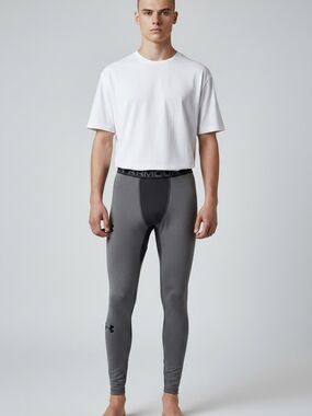 Under Armour ColdGear Compression Leggings Gray Base Layer Pants Men’s S